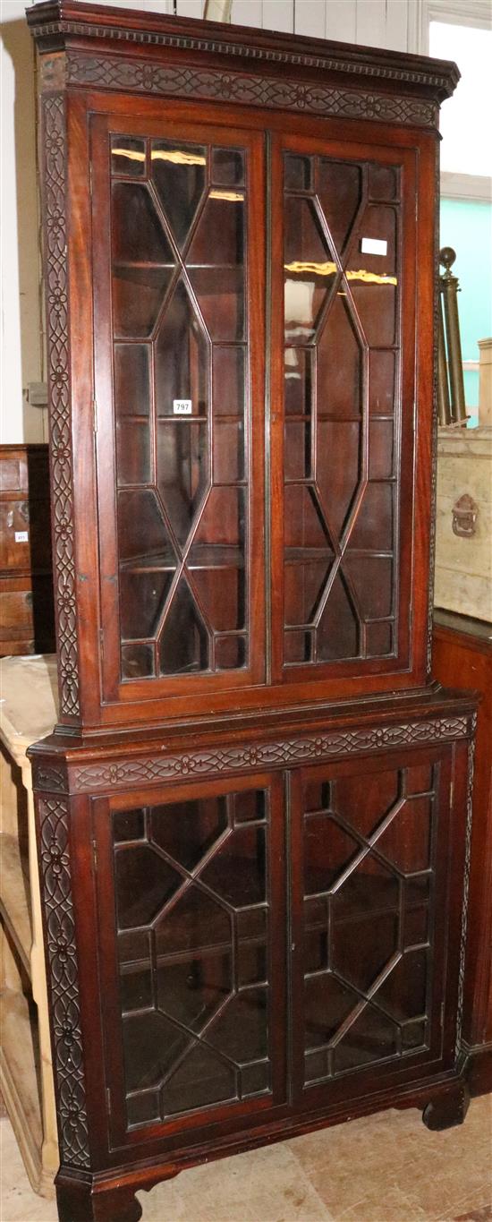 Mahogany glazed standing corner cabinet
